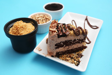Chocolate cake and almond topping