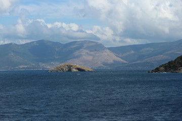 View to island of Evia in Mediterranean (Aegean) sea, Greece