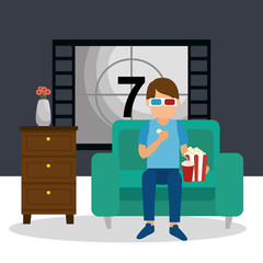 young man with glasses 3d and cinema icons