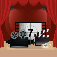 theater courtain with cinema icons