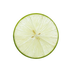 Green lime sliced in a circle isolated on white