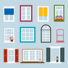 various kind of windows. flat design style vector graphic illustration set