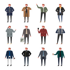 various kind of boys winter fashion. flat design style vector graphic illustration set
