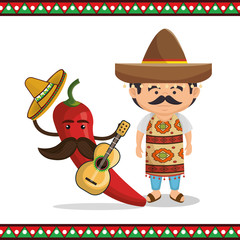 mexican man character with culture icons
