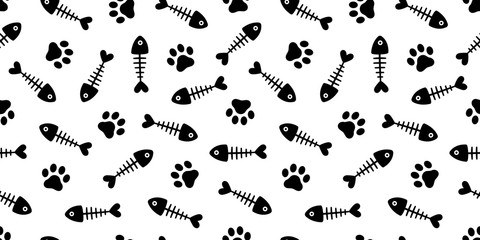fish bone seamless pattern cat paw vector fish dog salmon repeat scarf isolated cartoon illustration tile background repeat wallpaper © CNuisin