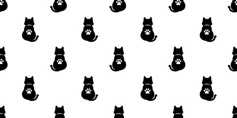 cat Seamless pattern vector paw halloween kitten calico cartoon tile background scarf isolated repeat wallpaper