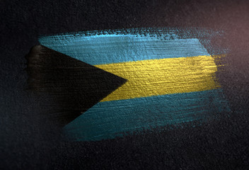 The Bahamas Flag Made of Metallic Brush Paint on Grunge Dark Wall