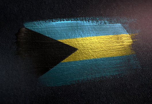 The Bahamas Flag Made of Metallic Brush Paint on Grunge Dark Wall