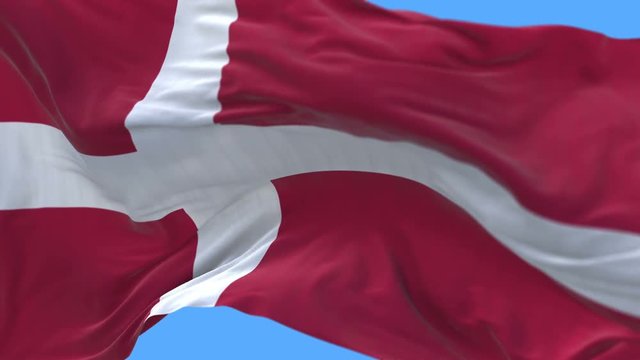 4k seamless Close up of Denmark flag waving in wind.A fully digital rendering,The animation loops at 20 seconds.flag 3D animation with alpha channel included.