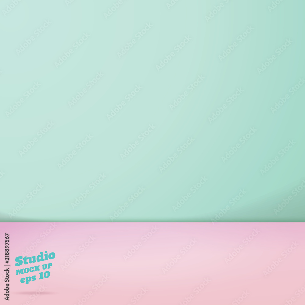Leinwandbilder Vector of Empty pastel green and pink two tone color studio room background ,Template mock up for display of product,summer backdrop.