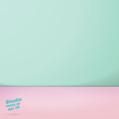 Vector of Empty pastel green and pink two tone color studio room background ,Template mock up for display of product,summer backdrop.