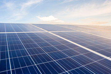Solar panels closeup on sky background