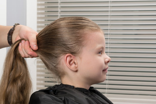 hairdresser stylist does a girl's hairdo tail