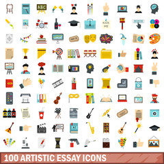100 artistic essay icons set in flat style for any design vector illustration