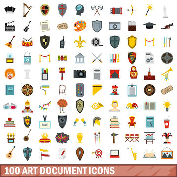 100 art document icons set in flat style for any design vector illustration