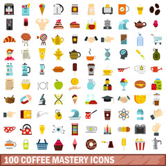 100 coffee mastery icons set in flat style for any design vector illustration