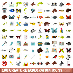 100 creature exploration icons set in flat style for any design vector illustration