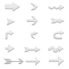 set metal arrows on white background. silver arrow sign. chrome arrow symbol for your web site design, logo, app, UI.