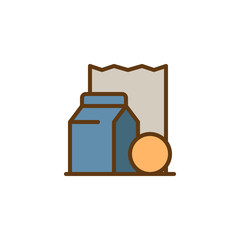 Paper bag with food filled outline icon, line vector sign, linear colorful pictogram isolated on white. Shopping at the supermarket or grocery store symbol, logo illustration. Vector graphics