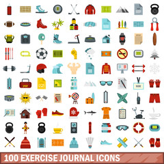 Naklejka premium 100 exercise journal icons set in flat style for any design vector illustration