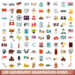 100 geography examination icons set in flat style for any design vector illustration