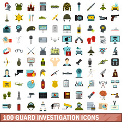 100 guard investigation icons set in flat style for any design vector illustration