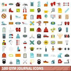 100 gym journal icons set in flat style for any design vector illustration