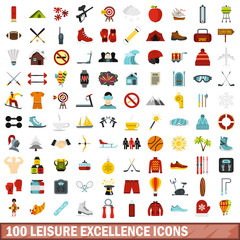 100 leisure excellence icons set in flat style for any design vector illustration
