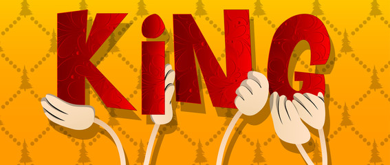 Diverse hands holding letters of the alphabet created the word King. Vector illustration.