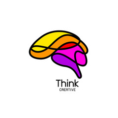 Abstract brain made of line art as creative idea symbol. Icon design, vector illustration isolated on white background.