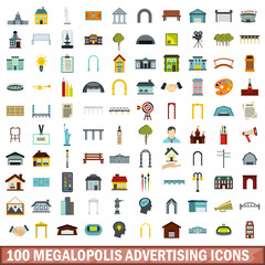 100 megalopolis advertising icons set in flat style for any design vector illustration