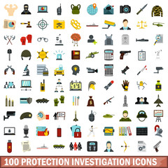 100 protection investigation icons set in flat style for any design vector illustration