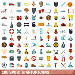100 sport startup icons set in flat style for any design vector illustration