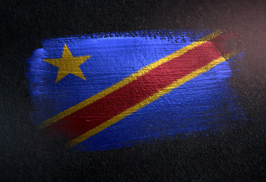 Democratic Republic of the Congo Flag Made of Metallic Brush Paint on Grunge Dark Wall