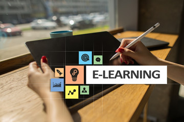 E-Learning on the virtual screen. Internet education concept.