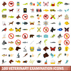 100 veterinary examination icons set in flat style for any design vector illustration