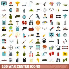 100 war center icons set in flat style for any design vector illustration