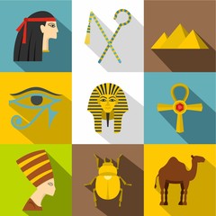 Egypt travel icon set. Flat style set of 9 Egypt travel vector icons for web design