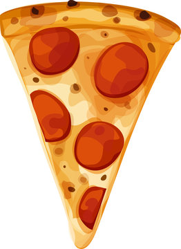 Single slice of pepperoni pizza. Vertical orientation. Isolated vector illustration.