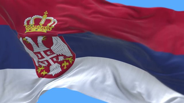 4k seamless Close up of Serbia flag waving in wind.A fully digital rendering,The animation loops at 20 seconds.flag 3D animation with alpha channel included.