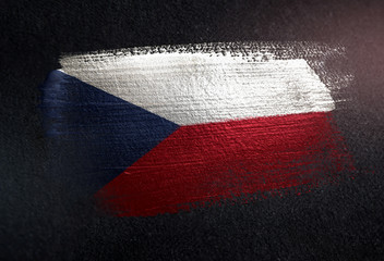 Czech Republic Flag Made of Metallic Brush Paint on Grunge Dark Wall
