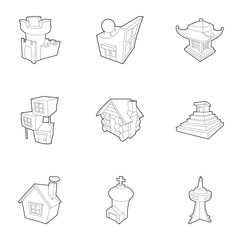 Different building icons set. Outline set of 9 different building vector icons for web isolated on white background
