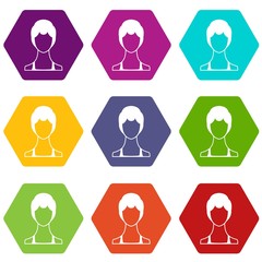 Woman icon set many color hexahedron isolated on white vector illustration