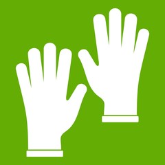 Medical gloves icon white isolated on green background. Vector illustration