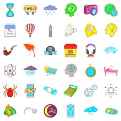 Time icons set. Cartoon style of 36 time vector icons for web isolated on white background