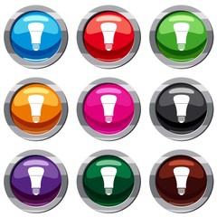 Led bulb set icon isolated on white. 9 icon collection vector illustration