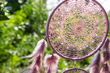 Handmade dream catcher with feathers threads and beads rope hanging