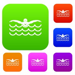 Butterfly swimmer set icon in different colors isolated vector illustration. Premium collection