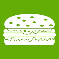 Burger icon white isolated on green background. Vector illustration