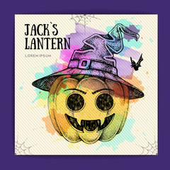 Halloween hand drawing pumpkin Jack Lantern vector illustration. Halloween greeting card